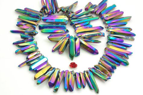 15 inches Polished Titanium Coated Mystic Drilled Crystal，Quartz Points，smooth gemstone, pendant beads , Rainbow Color Rainbow Quartz, Color Rainbow, Jewelry Making Tools, Peach Orange, Rainbow Color, Quartz Points, Crystal Quartz, Gemstone Pendant, Rainbow Colors