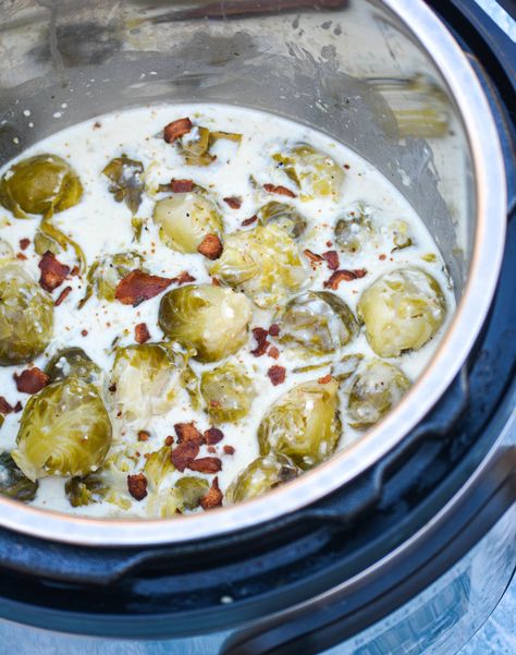 Instant Pot Creamy Brussels Sprouts with Bacon Pressure Cooker Brussel Sprouts, Brussel Sprout Recipes Instant Pot, Instapot Brussels Sprouts, Insta Pot Brussel Sprout Recipes, Brussel Sprout Steamed, Brussels Sprouts Instant Pot, Instant Pot Brussel Sprouts Recipes, Instant Pot Steamed Veggies, Steam Brussel Sprouts