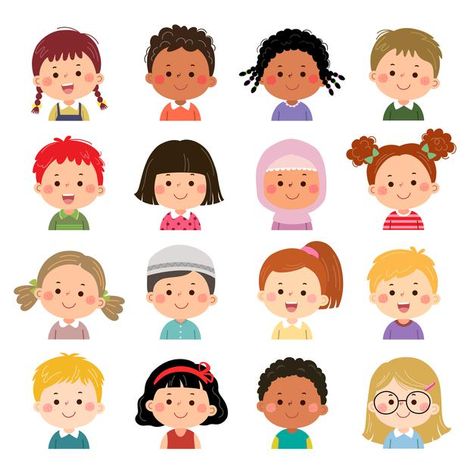 Set of kids faces, avatars, children hea... | Premium Vector #Freepik #vector #kids #girl #cartoon #face 가족 일러스트, Faces Drawing, Kids Doodles, Kids Head, Kids Vector, Face Illustration, Kids Clipart, Cartoon Faces, Preschool Kids