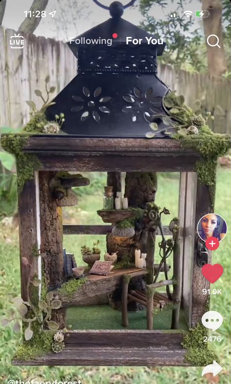 Lantern Fairy House, Lantern Fairy Garden, Fairy Gazebo, Tiny Apothecary, Mermaid Garden, Balcony Flower Box, Fairy Lantern, Fairy Tree Houses, Collaborative Art Projects