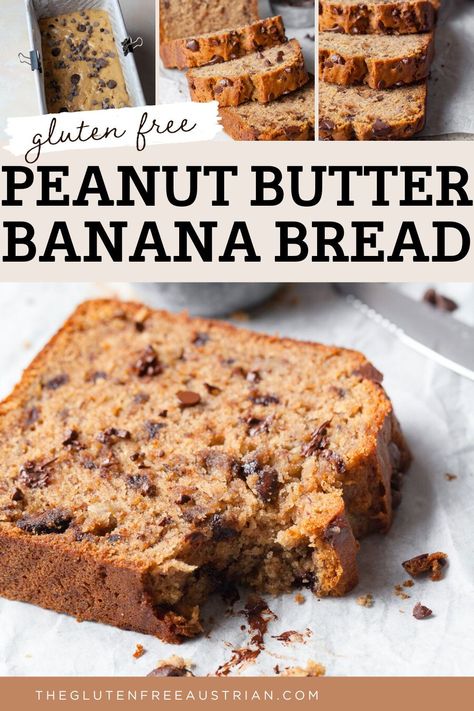 Peanut Butter Banana Bread is the perfect blend of creamy peanut butter and sweet, ripe bananas in every bite! This moist and flavorful loaf is a comforting treat, ideal for breakfast, a snack, or dessert. Easy to make and packed with protein, this recipe is a delicious twist on classic banana bread. Peanut Butter Banana Bread Almond Flour, Banana Bread Almond Flour, Gluten Free Chocolate Desserts, Banana Bread Gluten Free, Flourless Banana Bread, Gluten Free Fall Recipes, Protein Banana Bread, Butter Banana Bread, Best Gluten Free Bread