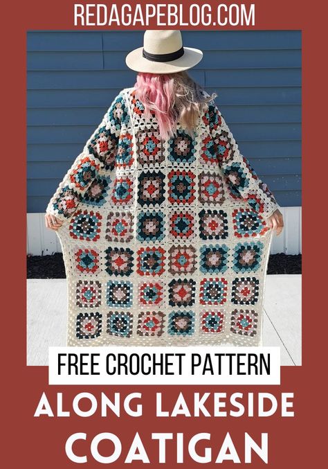 Crochet Along Lakeside Coatigan Coatigan Crochet Pattern, Crochet Granny Coat Pattern, Hexicardigans Crochet, Crochet Penny Lane Coat, Crochet Granny Square Cardigan Coats & Jackets, Crochet Moose, Free Crochet Bag, Lion Brand Wool Ease, Crochet Teddy Bear Pattern