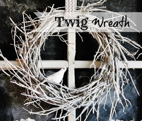 Winter Twig Wreath White Twig Wreath, Twig Crafts, Thistlewood Farms, Wreath Project, Twig Wreath, White Wreath, Wreath Tutorial, Winter Diy, Winter Wonder