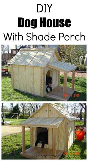 DIY Dog House With Shade Porch Plans Cheap Dog Houses, Build A Dog House, Large Dog House, Dog House Plans, Cool Dog Houses, Porch Plans, Dog House Diy, Backyard Sheds, Cheap Dogs