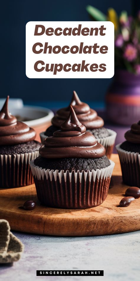 Unleash your inner baker with the "Decadent Chocolate Cupcakes Recipe" 🍫🧁—the perfect blend of rich cocoa flavor and fluffy cake texture. These cupcakes are incredibly easy to make, resulting in a dessert that will surely delight. With a luxurious chocolate frosting, this recipe is ideal for celebrations, gifts, or a special treat for yourself. The "Decadent Chocolate Cupcakes Recipe" will guide you step by step to create the ultimate chocolate experience. Chocolate Chocolate Cupcakes, Decadent Chocolate Cupcakes, Best Frosting For Cupcakes, Cupcake Icing Recipe, Easy Chocolate Cupcakes, Choc Cupcakes, Mint Chocolate Chip Cupcakes, Chocolate Ganache Cupcakes, Easy Chocolate Cupcake Recipe