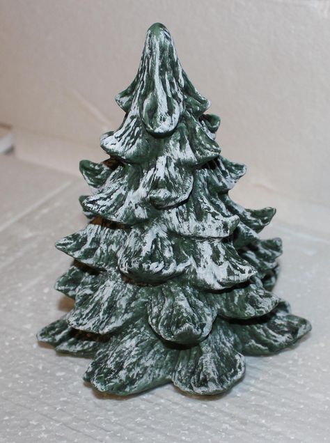 A new fatter snowy pine tree 6 inches tall and 5 inches diameter at the bottom. Clay Pine Tree, Fire Inside, Winter Village, Cup Art, Fir Tree, Ceramics Projects, Ceramic Christmas, Glass Christmas Tree, Pine Trees