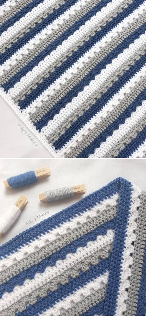 Crochet Borders For Blankets, Striped Crochet Blanket, Baby Afghan Crochet Patterns, Baby Boy Crochet Blanket, Striped Baby Blanket, Crochet Baby Blanket Free Pattern, Easy Crochet Baby Blanket, Crochet Blanket Designs, Crochet Blanket Afghan