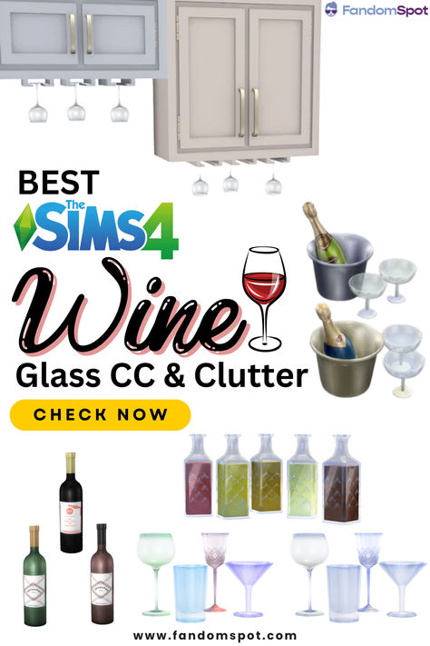 Make tonight a wine night for your Sims with all of this fany CC. You'll find chilled wine, custom wine glasses, kitchen storage, and wine racks for all of your Sim's personal bottles. Sims 4 Alcohol Clutter, Sims 4 Wine Glasses Cc, Sims 4 Wine Cc, Glasses Kitchen Storage, Sims 4 Orphanage, Sims Clutter, Cc Clutter, Sims 4 Build Buy Cc, Glasses Kitchen