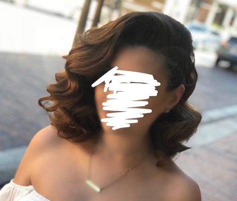 Short Vintage Wedding Hairstyles, Shoulder Length Curled Hair For Wedding, Short Hair Pageant Hairstyles, Short Hair Vintage Waves, Hollywood Glam Wedding Hair Short, Short Hair Hollywood Curls, Short Hair Styles For Prom Night, Hollywood Waves Short Hair Wedding, Hollywood Curls Medium Hair