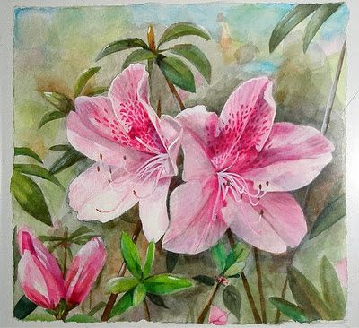 Easy Watercolor Painting, Contemporary Botanical Art, Watercolor Painting For Beginners, Botanical Sketchbook, Azalea Flower, Watercolor Supplies, Watercolor Paintings For Beginners, Painting For Beginners, Watercolor Paintings Easy