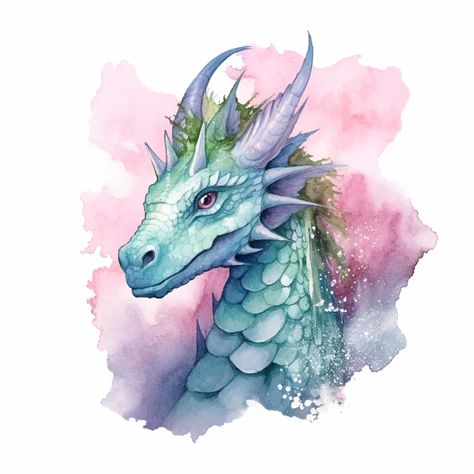 Watercolour Fantasy Art, Dragon Watercolor Painting, Dragon Painting Acrylic Easy, Fantasy Dragon Illustration, Watercolour Dragon, Watercolor Fantasy Art, Dragons Watercolor, Paint Dragon, Dragon Paintings