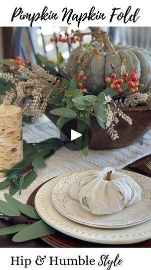 144K views · 1.4K reactions | Here’s an oldie but worth posting again because it’s too cute not to !

Take your dinner table to the “extra” by using a fun napkin fold . This one’s so easy and unique and sure to impress your guests. 

All you need is a round napkin ring, napkin of your choice( orange would be cute too) and a cinnamon stick for the stem!

Perfect look for thanksgiving or your fall dinner parties .

* disclaimer for any napkin paranoia peeps, no one got sick in the folding of this napkin 😂iykyk!!
•
•
•
#napkinfolding #napkinfoldingideas #tablesetting #tablestyling #tablescaping #tablesettings #falltabledecor #falltablescape | Hip & Humble Style Fall Napkins Place Settings, How To Use A Napkin Ring, Table Setting Ideas For Thanksgiving, Round Table Tablescapes, How To Make Napkin Rings, Pumpkin Napkin Folding, Napkin Pumpkins, Fall Dinner Party Tablescape, Fall Dinner Parties