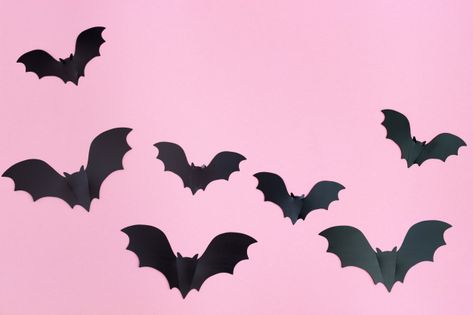 Black Bats Wallpaper, Halloween Paper Decorations, Space Halloween, Pastel Pink Background, Paper Bat, Photo Halloween, Silver Christmas Decorations, Modern Halloween, Cute Frames