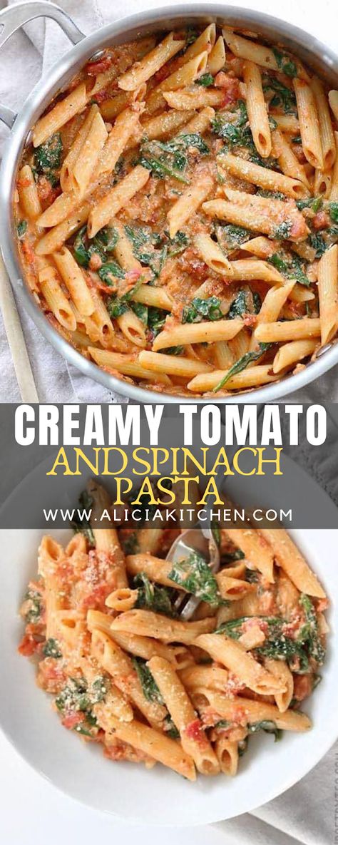 CREAMY TOMATO AND SPINACH PASTA - Cooking Recipes Resep Pasta, Plants Green, Spinach Pasta, Makanan Diet, God Mat, Eating Organic, Think Food, Shop Front, Meatless Meals