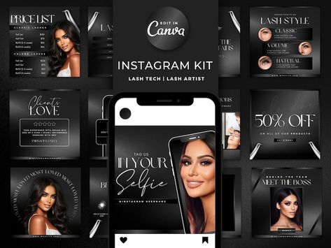 Black Lash Tech IG Templates | Canva Editable Eyelash Extension Branding Kit | Lashes Flyers | Lashes Bundle Posts | Luxury templates Black Lash Tech, Lash Tech Business, Tech Instagram Post, Lash Tech Instagram, Business Ideas For Women Startups, Luxury Aesthetics, Instagram Grid Design, Tech Business, Ig Templates