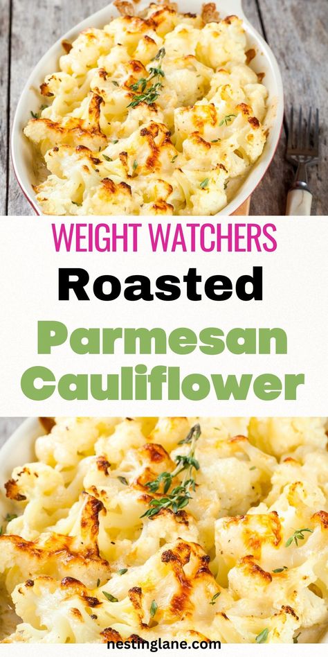 Roasted Parmesan Cauliflower, Weight Watchers Pasta Recipes, Weight Watchers Sides, Easy Vegetarian Sides, Weight Watchers Pasta, Low Points Weight Watchers, Weight Watchers Vegetarian, Cauliflower Side Dish, Weight Watchers Meals Dinner