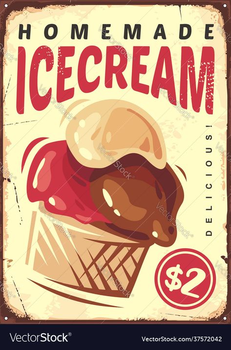 Creative Advertising Poster Ideas, Ice Cream Poster Design Ideas, Ice Cream Design Poster, Poster Food Design, Ice Cream Poster Design, Ice Cream Advertisement, Vector Food Illustration, Ice Cream Vintage, Retro Ice Cream