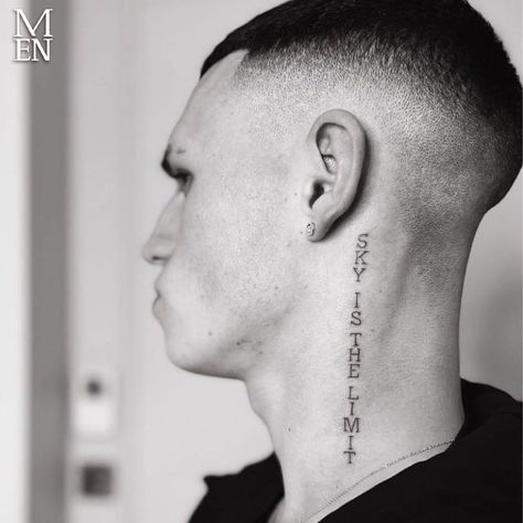 Sky Is The Limit Tattoo, Small Neck Tattoos, Football Tattoo, Behind Ear Tattoos, Edgars Haircut, Phil Foden, Wrist Tattoos For Guys, City Tattoo, Simple Tattoo Designs