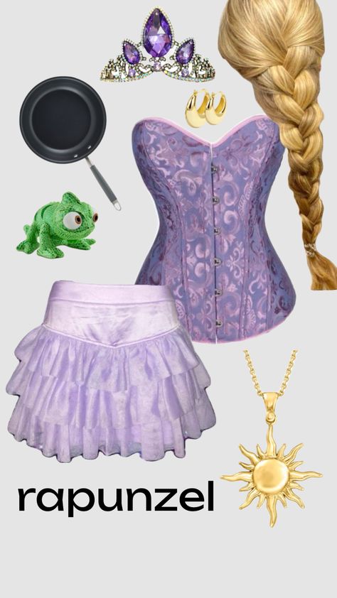 rapunzel halloween costume idea Homemade Belle Costume Adult, Couples Halloween Costume Rapunzel, Repunzal Halloween Costumes, Rapunzel And Mother Gothel Costume, Rupunzle Halloween Costumes, Purple Disney Characters, Rapunzel Halloween Costume College, Rapunzel Costume Ideas, Halloween Costumes Rapunzel