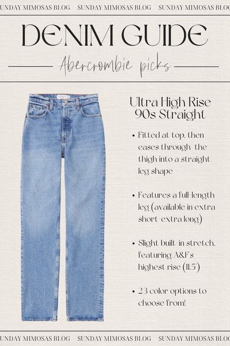 Looking for ideas on how to style 90s Straight Leg Jeans!? This post gives you highlights what to wear with straight leg jeans, as well as a full review of 5 on-trend Abercrombie Jeans that are most popular right now. Before you order a pair of Abercrombie jeans, check out this post for sizing, fit and style! Casual Mom Jeans Outfit, Relaxed Jeans Outfit, 90s Jeans Outfit, High Rise Jeans Outfit, Loose Jeans Outfit, How To Style Baggy Jeans, Straight Jeans Outfit, Mom Jean Fits, Straight Leg Jeans Outfits