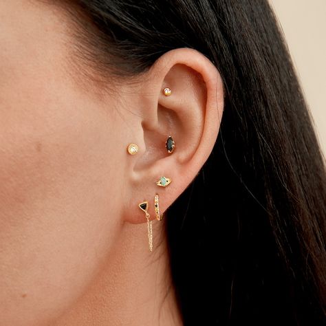 Ear Stacking, Ear Stacks, Earring Inspo, Curated Ear, Earring Stack, Tragus Conch, Piercing Earrings, Ear Stack, Solid Gold Earrings