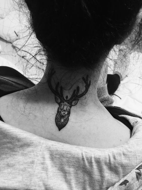 Feminine deer back neck tattoo Deer Skull Tattoo, Back Neck Tattoo, Deer Skull Tattoos, Female Deer, Tattoo Neck, Back Of Neck Tattoo, Deer Tattoo, Deer Skull, Deer Skulls