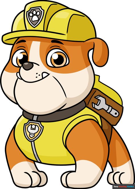 How to Draw Rubble from Paw Patrol Featured Image Paw Patrol Chickaletta, Paw Patrol Illustration, Paw Patrol Tattoo, Playroom Painting, Draw Paw Patrol, Patrolne Sape, Rubble And Crew, Paw Patrol Drawing, Paw Print Drawing