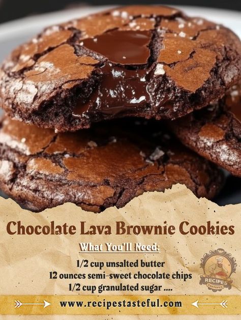 FAMILY RECIPES COMMUNITY | 🍫 Melt into the irresistible gooey center of these Chocolate Lava Brownie Cookies - a chocoholic's dream come true | Facebook Lava Cookies, Chocolate Lava, Chocolate Chip Recipes, Recipe Community, Semi Sweet Chocolate Chips, Brownie Cookies, Family Recipes, Brownie Recipes, Granulated Sugar