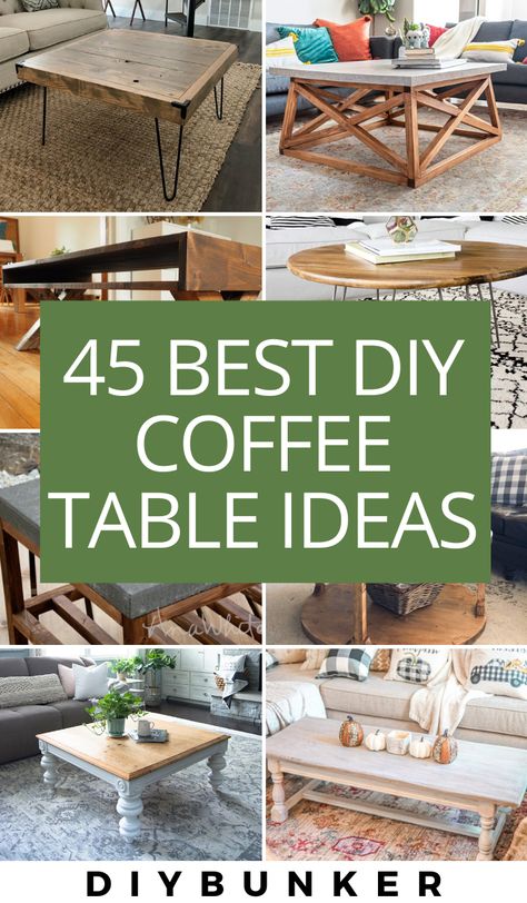 DIY Coffee Table Ideas | These DIY coffee table plans are the best way to decorate your living on a budget. Whether you're looking for rustic, industrial, farmhouse, or modern, there's a coffee table here for you! I personally love the herringbone coffee table and hairpin legs! #coffeetable #home #diy #diyhome #livingroom #projects Hairpin Coffee Table Diy, Diy Coffee Table Ideas, Round Coffee Table Diy, Diy Coffee Ideas, Herringbone Coffee Table, Pallet Coffee Table Diy, Diy Coffee Table Plans, Unusual Coffee Tables, Rustic Industrial Farmhouse