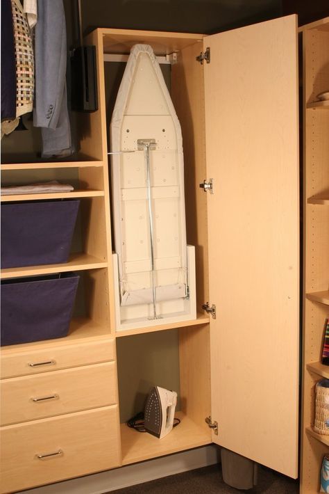 Bathroom Closet Storage, Ironing Board Cabinet, Ironing Board Storage, Ironing Station, Closet Cabinet, Ironing Boards, Laundry Room Layouts, Modern Laundry Rooms, Inside Cabinets