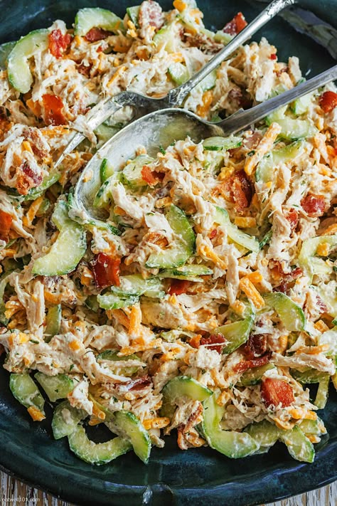 Bacon Ranch Chicken Salad with Cucumber - #chicken #salad #recipe #eatwell101 - A chunky chicken salad made with homemade ranch dressing in less than 10 minutes! If you are a fan of our chicken salad recipes, this one is for you! - #recipe by #eatwell101® Bacon Ranch Chicken Salad, Ranch Chicken Salad Recipe, Ranch Chicken Salad, Bacon Ranch Chicken, Salad With Cucumber, Honey Lime Chicken, Easy Chicken Salad, Homemade Ranch Dressing, Healthy Chicken Salad