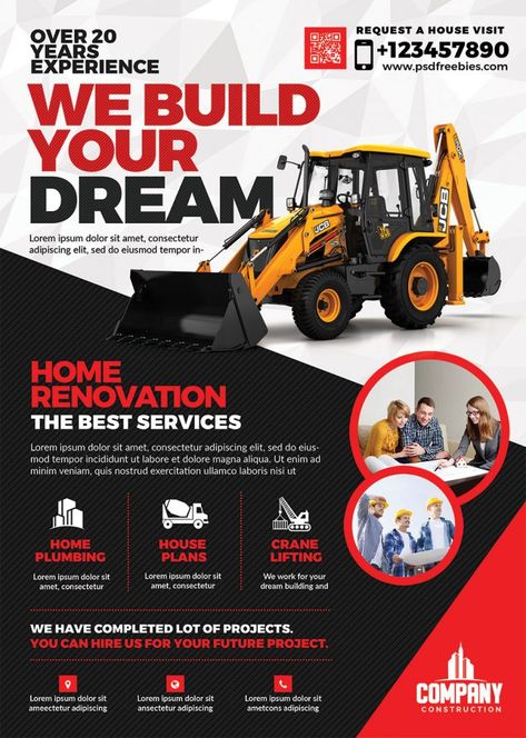 Construction Company Flyer Template PSD – PSDFreebies.com Company Promotion Poster, Construction Company Advertising, Construction Company Flyer, Construction Brochure, Construction Poster, Construction Flyer, Company Flyer, Email Flyer, Plumbing Plan