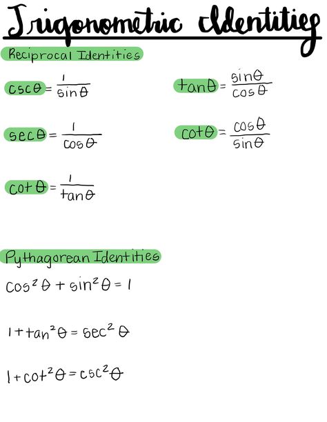 Trigonometric Identities Formula, Trignamentry Formula, Trigonometry Identities, Trigonometric Identities, Math Formula Chart, Formula Chart, Math Notes, Math Formulas, Trigonometry