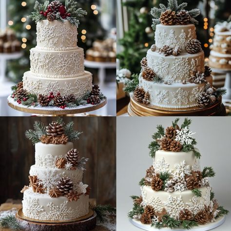 Wedding Cakes Christmas, Winter Wedding Cakes, Rustic Green Wedding, Winter Christmas Wedding, Christmas Wedding Cake, Christmas Wedding Ideas, Dyi Wedding, Christmas Wedding Cakes, Green Wedding Bouquet