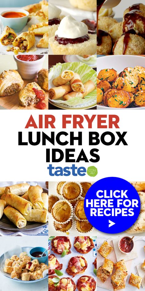 These kids’ lunch box fillers are easy to make, thanks to using the world’s hottest appliance right now: the air fryer. We’ve got fritters and filo fingers, scones and sausage rolls, so you’ll never run out of new ideas. Easy Lunch Ideas Airfryer, Air Fryer School Snacks, Air Fryer Lunch Box Ideas, Air Fryer Lunchbox Ideas, Air Fryer Work Lunch Ideas, Air Fryer School Lunch Ideas, Air Fryer Lunch Ideas For Kids, Lunch Box Fillers, Airfryer Lunch Ideas