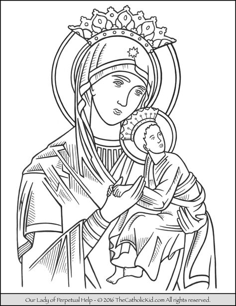 Our Lady of Perpetual Help Coloring Page Our Lady Of Sorrows Drawing, Mary And Martha Coloring Page, Our Lady Of The Rosary Coloring Page, Perpetual Help Our Lady Of, Our Lady Of Perpetual Help Image, Saint Coloring, Jesus Drawings, Tattoo Outline Drawing, Lady Of Fatima