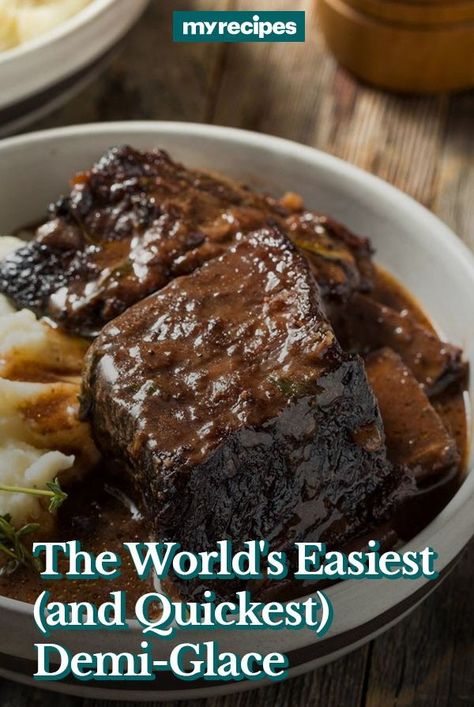 Looking for dinner ideas? Try making this quick and easy demi-glace. You will love making this homemade sauce or meat stock to serve over meat for dinner. #dinnerideas #dinnerrecipes #dinnerdishes #familydinnerideas #supper #supperideas Steak Demi Glaze, Demi Glace Sauce Recipes Beef, Demi Sauce For Steak, Beef Glaze Sauce, Beef Demi Glace Recipe, Beef Demi Glaze, How To Make Demi Glace Sauce, Steak Glaze Recipes, Demi Glass Sauce