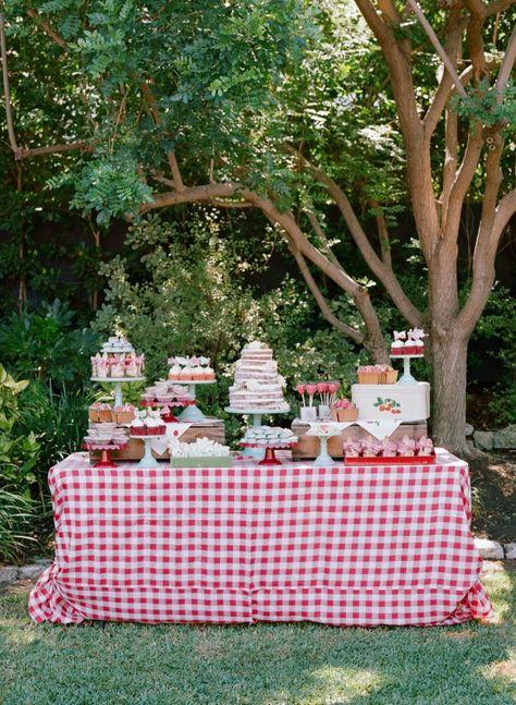 Strawberry Social, Vintage Dessert Tables, Bbq Birthday, Jenny Cookies, Strawberry Shortcake Birthday, Elizabeth Messina, Picnic Birthday Party, Tiffani Thiessen, Strawberry Shortcake Party