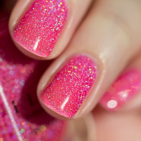 Pink Holographic Nails, Wedding Nail Polish, Jelly Nail Polish, Jelly Nail, Pink Holographic, Gel Nails At Home, February Nails, Holographic Nail Polish, Pink Nail Polish