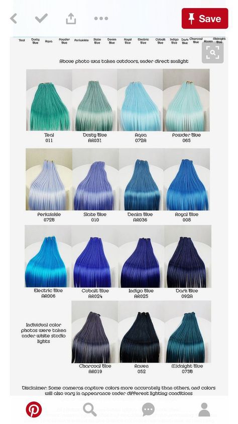 Shades Of Blue Hair Color Chart, Hair Dye Color Chart, Hair Color Names, Hair Color Swatches, Hair Dye Tips, Hair Color Underneath, Cabello Hair, Creative Hair Color, Teal Hair