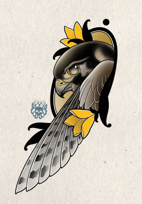 Neo Trad Bird Tattoo Design, Neo Traditional Bird Tattoo Design, Neotrad Bird Tattoo, Neotraditional Animal Tattoos, Neo Trad Tattoo Design, Neo Traditional Art, Owl Tattoo Drawings, Neo Tattoo, Japanese Flower Tattoo