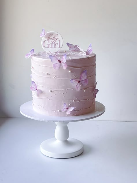 Enchanted To Meet You Baby Shower Cake, Enchanted Baby Shower Cake, Purple Butterfly Baby Shower Cake, Lilac Butterfly Cake, Baby Shower Butterfly Cake, Pastel Butterfly Cake, Purple Baby Shower Cake, Tavalod Idea, Butterfly Baby Shower Cake