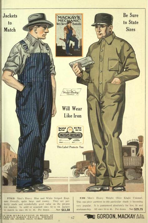 1922 Men's plain Unionall / Coverall Mechanic Clothes, 1920s Mens Fashion, 1920s Men, Oxford Bags, Americana Vintage, Mens Fashion Work, Workwear Vintage, Work Wear Outfits, Denim Workwear