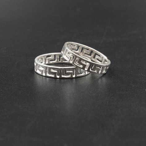 Greek Key Sterling Silver Ring, Greek Wedding Band, Cut Out Greek Key Unisex Ring, Greek Key Jewelry, Gift Ring for Her/Him, Greek Jewelry https://etsy.me/2ZHwlSa #wedding #unisexadults #sterlingsilverring #greekke Guy Jewelry, Ancient Greek Jewelry, Greek Ring, Small Dangle Earrings, Art Ring, Key Jewelry, Art Necklaces, Greek Wedding, Greek Jewelry