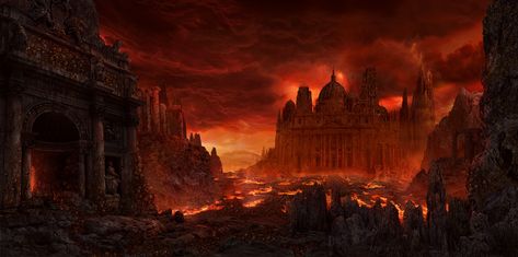 ArtStation - Hell, Andreas Adamek Gacha Backgrounds Outside, Burning City, Free Download Pictures, Wattpad Background, Vampire Pictures, Scenery Background, City Background, Fantasy Castle, Environment Concept Art