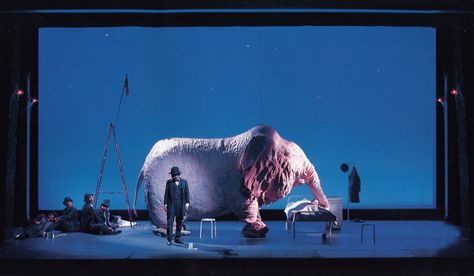 The Pink Elephant and Five Gentlemen is a Beckettian slice of absurdism that was staged at Haiyuza theatre in Tokyo in 1994. The set designed by Kazue Hatano featured a surreal, 1.95m tall elephant with broken-down legs Set Theatre, Scenic Design Theatres, Theatre Of The Absurd, Theatre Inspiration, Stage Designs, Set Design Theatre, Stage Set Design, Outdoors Tattoo, Theatre Set