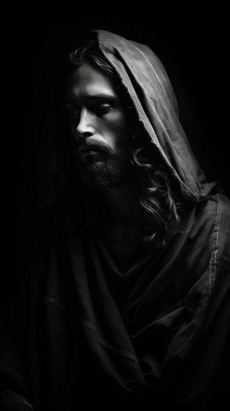 Monochrome Jesus portrait adult black. AI generated Image by rawpixel. | premium image by rawpixel.com Christian Wallpaper Black, Christ Wallpaper, Evil Wallpaper, Jesus Cross Wallpaper, Jesus Christ Portrait, Christ Artwork, Jesus Portrait, Christian Content, Portrait Reference