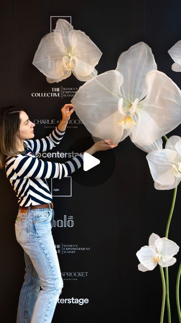 Orchid Installation, Organza Flowers Diy, Paper Orchid, Silk Flower Decor, Giant Flowers Diy, Orchid Flower Arrangements, Orchids Flowers, Silk Orchids, Mom Party