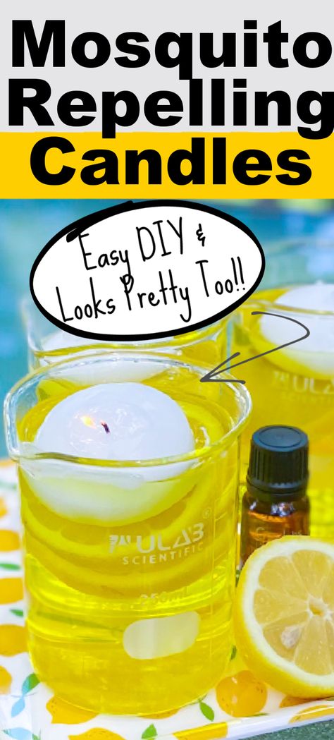 If you want to make the coolest DIY candles, try these great mosquito repelling floating candles for outside. It only takes a few minutes, but also adds a lovely look to your backyard or patio area. These help repel mosquitos with the use of different essential oils, lemon, and color. Be sure to read more of our insect tips too. Mosquito Repelling Essential Oils, Natural Mosquito Repellent For Yard, Natural Repellent For Mosquitoes, Mosquito Control Backyard, Diy Mosquito Repellent For Yard, Misquote Repellent, Diy Mosquito Repellent Candle, Bug Repellent Candles, Wax Crafts