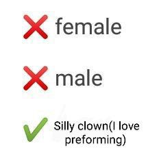 Gender is blended into performance all gender blended on sight Gender Spectrum Chart, Halloween Clown Props Diy, Buggy The Clown Aesthetic, Green Clown Aesthetic, Class Clown Aesthetic, Clown Profile Picture, Clown Moodboard, Clown Gender, Clowncore Pfp